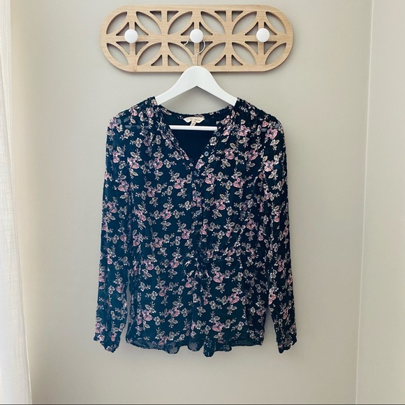 Rebecca Taylor Floral Print Blouse Black Sz 2 - Picture 1 of 10